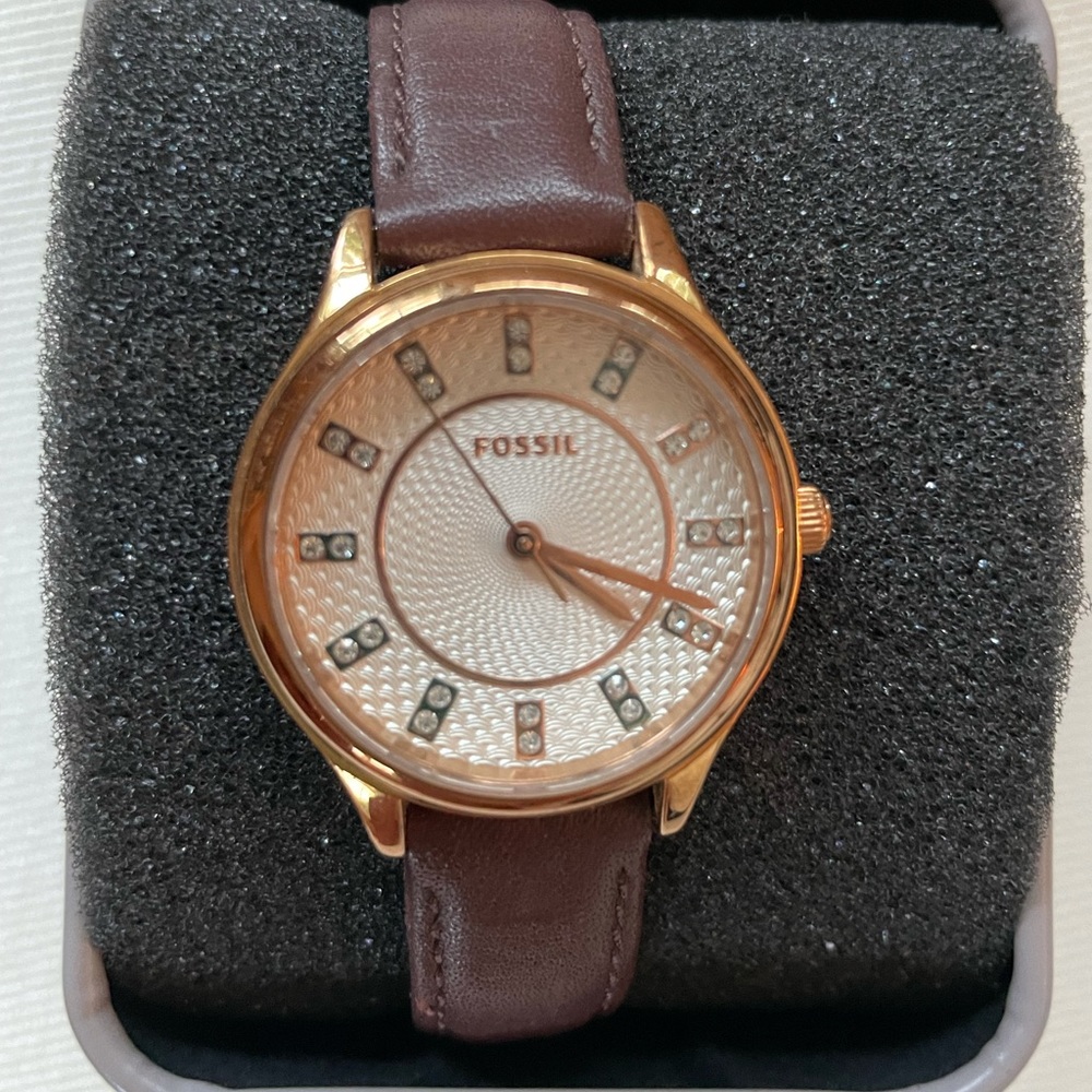 Gold and brown leather Fossil watch